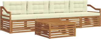 vidaXL Conjunto De Sof&aacute;s De Exterior 5 Uds. Natural Y Crema Vidaxl