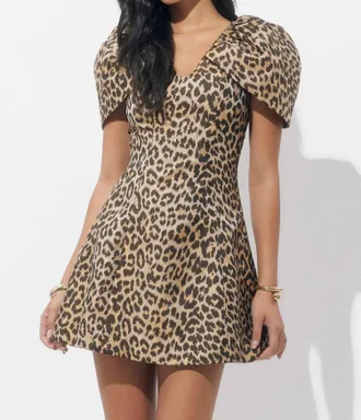 Adelyn Rae Zariah Leopard Gathered Sleeve Mini Dress In Animal Print