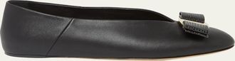 Ferragamo Vanna Calfskin Bow Ballerina Flats