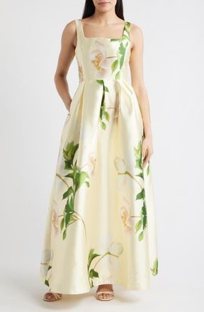 Julia Jordan Floral Mikado Fit & Flare Gown in Yellow Multi at Nordstrom, Size 10