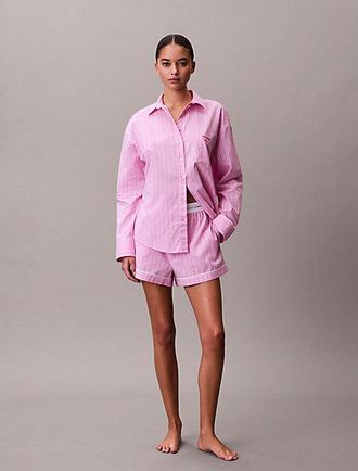 Calvin Klein Conjunto de shorts de pijama de popel&iacute;n de algod&oacute;n