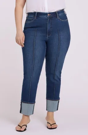 NYDJ Marilyn Cuffed Pintuck Straight Leg Jeans in Sunset Villa at Nordstrom, Size 24W
