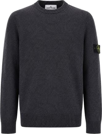 Stone Island Solid Grey Crew Neck Sweater With Ribbed Detailing