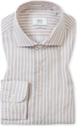 Eterna Slim Fit Stripe Non-Iron Cotton & Linen Dress Shirt in Beige at Nordstrom, Size 17.5 - L