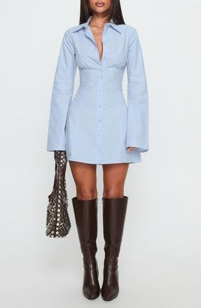 Princess Polly Tawni Stripe Long Sleeve Cotton Mini Shirtdress in Blue at Nordstrom, Size 4