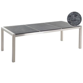 Beliani Mesa De Comedor De Jard&iacute;n Con Tablero De Granito Gris Y Plateado Patas De Acero Para 8 Personas 220 X 100 X 74 Cm Grosseto