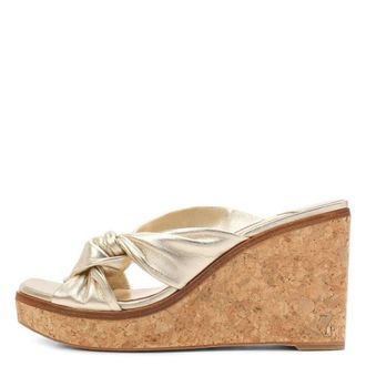 Jimmy Choo London Narisa 90 Leather Wedge Sandals, Brand Size 34 ( US Size 4 )