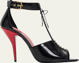 Valentino Garavani 105mm Patent Leather Bustier T-Strap Sandals