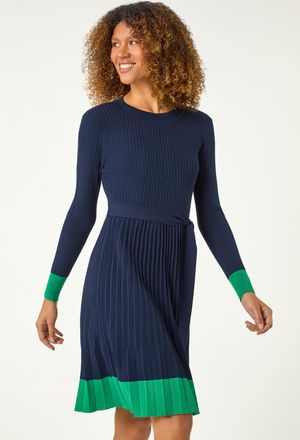 Roman Contrast Border Knitted Stretch Dress