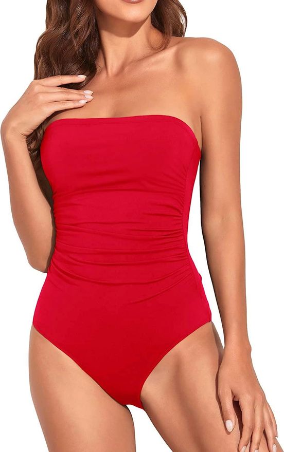 Holipick Women Tummy Control One Piece Swimsuits Strapless Bandeau Bathing Suits Slimming Halter Swimwear Red XX Large from 39.80 on Stylight