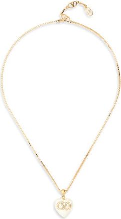 Valentino Garavani Coeur Royal VLOGO Signature Faux Pearl Pendant Necklace in Gold at Nordstrom
