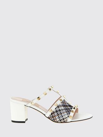 Valentino Garavani Mules Rockstud in pelle e rafia