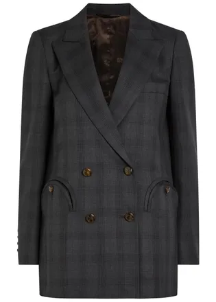 Blaz&eacute; Milano Everyday Plaid Double-breasted Wool Blazer - Dark Grey - 00 (UK4 / Xxs)