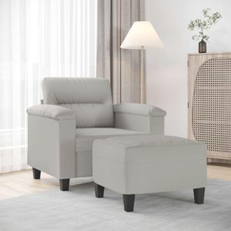 vidaXL Sill&oacute;n Con Taburete Tela De Microfibra Gris Claro 60 Cm Vidaxl
