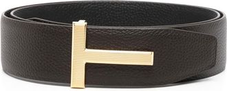 Tom Ford logo-buckle grained leather belt - men - Calf Leather - 110 - Black