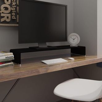 Berkfield Home TV Stand/Monitor Riser Glass Black 100x30x13 cm | Size: 100 x 30 x 13 cm
