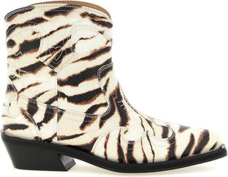 Ganni Beige Animal Print Boots