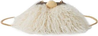 Aim&eacute;e Full Circle Mini Frame Chain Shearling & Leather Crossbody Bag in Natural Mongolian Shearling at Nordstrom