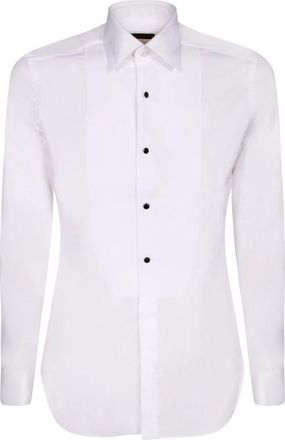 Dell'Oglio Cotton Piquet Shirt - Heren - Zakelijke Overhemden - Wit - M - Katoen - Overhemden