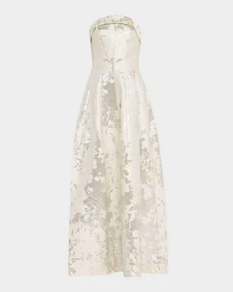 SIMKHAI Octavia Strapless Metallic Jacquard Gown