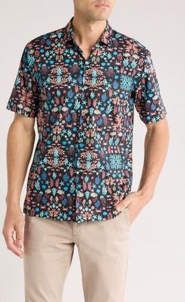 Tori Richard Morris Sea Short Sleeve Cotton Button-Up Shirt in Black at Nordstrom Rack, Size X-Small