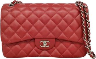 Chanel Classic Red Lambskin Jumbo Double Flap Bag