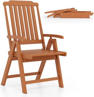 Costway Foldable Patio Chair All-Weather HDPE Outdoor Dining Chair-Brown