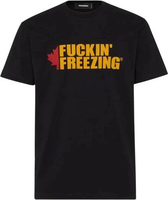 Dsquared2 Tops, Heren, Zwart, XL, Katoen, Fuckin Freezing T-shirt met opdruk