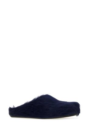 Marni Mens Navy Blue Calf Hair Fussbett Slippers Eclipse Mocassini Loafers