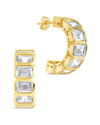 Sterling Forever CZ Nyssa Bezel Station Hoop Earrings