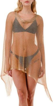 Nicole Miller Lurex Open Knit Poncho in Gold at Nordstrom Rack