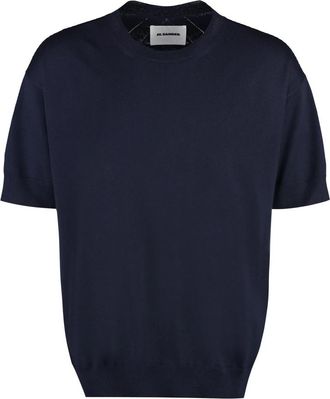 Jil Sander Rondgebreide trui - Heren - Ronde hals truien - Blauw - L - Wol - Truien & Vesten