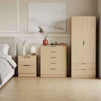 Home Discount Vida Designs Trega 3Pc Bedroom Set(2Dr Bedside, 5Dr Chest, Wardrobe) in Brown