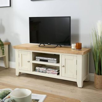 Home Source Industries 2 Doors 2 Shelves TV Stand Media Entertainment Storage Cabinet Wooden in White