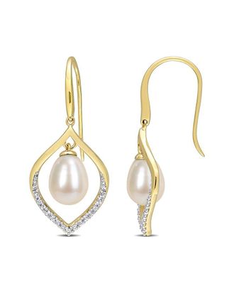 Rina Limor Gold Over Silver 0.30 Ct. Tw. White Topaz 8-8.5Mm Pearl Earrings