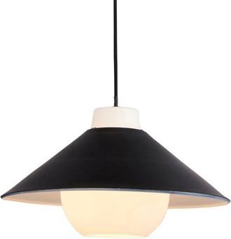 Loops Matt Black & White Monochrome Angled Ceiling Pendant Light - Glass Inner Shade