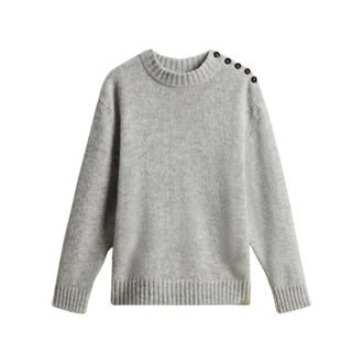 Woolrich Round-neck Knitwear, female, Gray, L, Alpaca Blend Shoulder Button Jersey