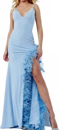 Jovani V Neck Embellished Dress In Light Blue