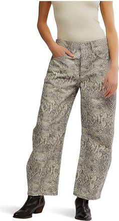 Free People Good Luck Printed Barrel Womens Jeans Snake Combo : 25 26, Cotton/Denim