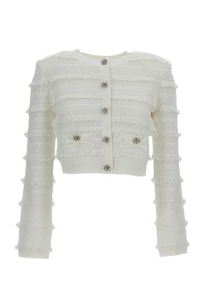 Self Portrait White Pointelle Diamante Cardigan
