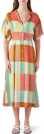 L.k. Bennett Izzy Block Print Midi Shirtdress in Rose at Nordstrom Rack, Size 14 Us / 18 Uk