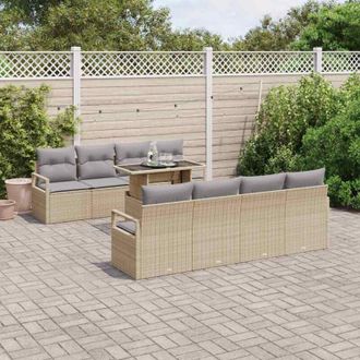 vidaXL Conjunto De Sof&aacute; De Jard&iacute;n 9 Pcs Beige Y Gris Claro Vidaxl