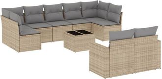 vidaXL Juego De Sof&aacute;s Jard&iacute;n Con Cojines Beige 10 Pzas Rat&aacute;n Sint&eacute;tico Vidaxl