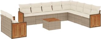 vidaXL Set De Sof&aacute;s De Jard&iacute;n 11pzas Con Cojines Rat&aacute;n Sint&eacute;tico Beige Vidaxl