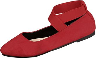 Generic Womens Flat Shoes Comfortable Casual Pumps Solid Color Stylish Classic Lightweight Elastic Ankle Straps Ballet Flats Outdoor Leisure Red