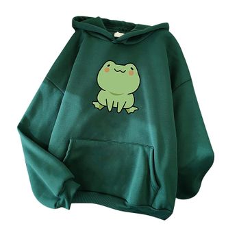 Generic Fleece Women Hoodies Casual Hooded Cute Cartoon Frog Print Long Sleeve Sweatshirt Pullover Loose Jumper Outwear Tops Ladies Jacket WomenS Warm Winter 
