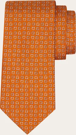 Ferragamo Men Gancini print silk tie Orange