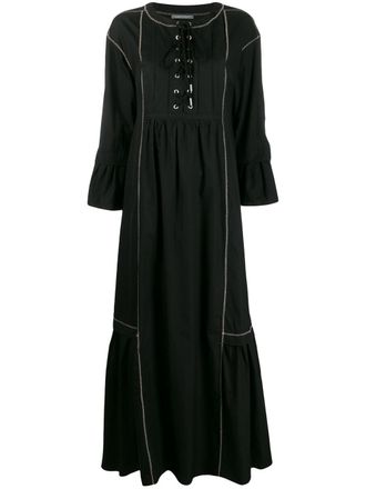 Alberta Ferretti lace-up flared maxi dress - women - Cotton - 48 - Black