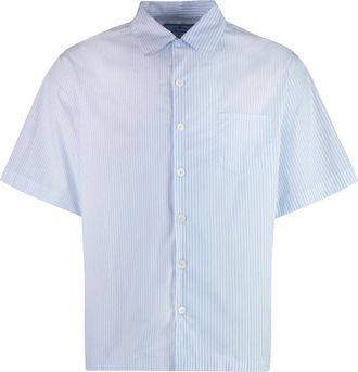 Prada Overhemden, Heren, Blauw, S, Katoen, Double Match Shirt