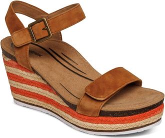 Aetrex Womens Sydney Quarter Strap Espadrille Wedge Sandals In Cognac